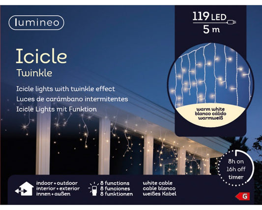 Lichtervorhang ICICLE TWINKLE 119 LED 5 m warm weiß, weißes Kabel
