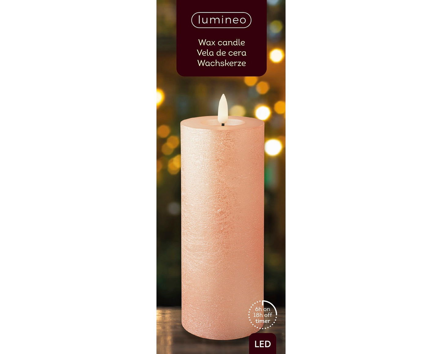 LED Wachskerze Hell Rose 19 x 7 cm, batteriebetrieben