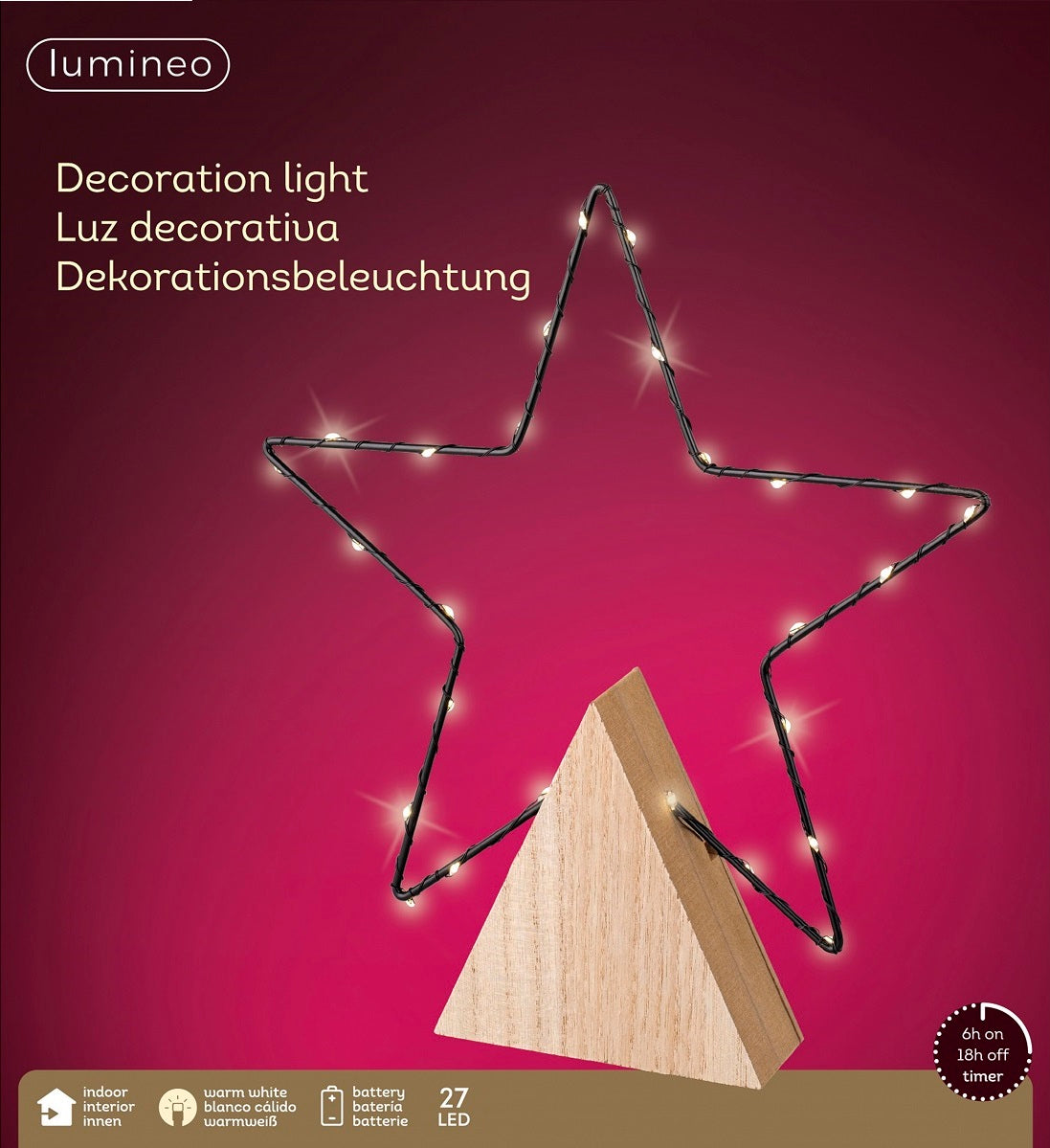 Lumineo LED Stern-Beleuchtung 27 LED, warm weiß, batteriebetrieben