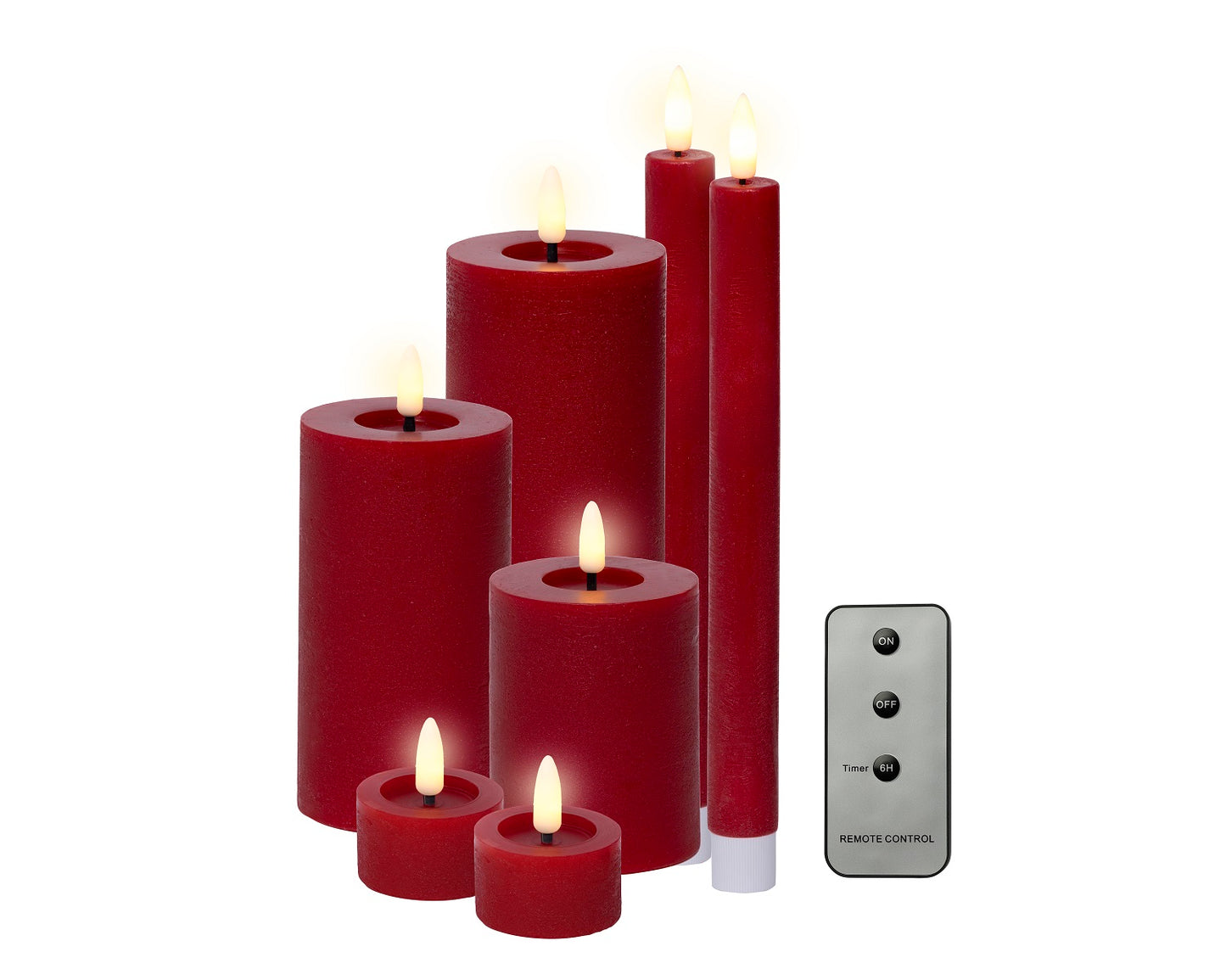 LED Wachskerzen 7er-Set Rot, batteriebetrieben