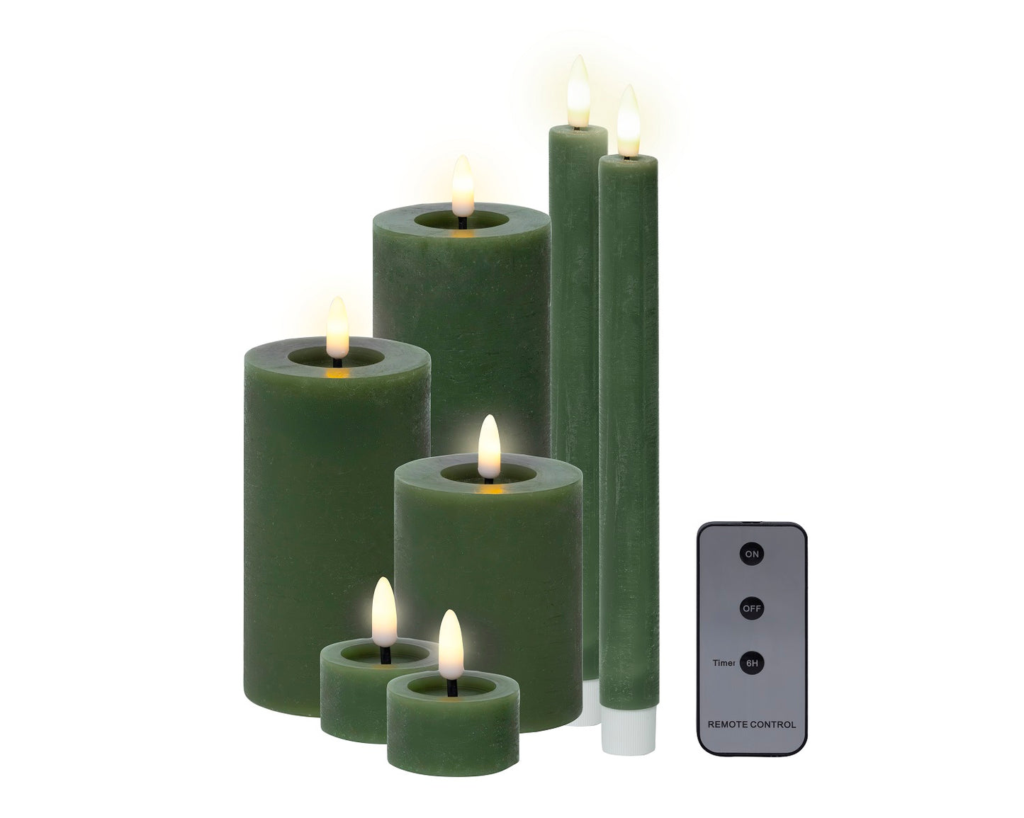 LED Wachskerzen 7er-Set Grün, batteriebetrieben