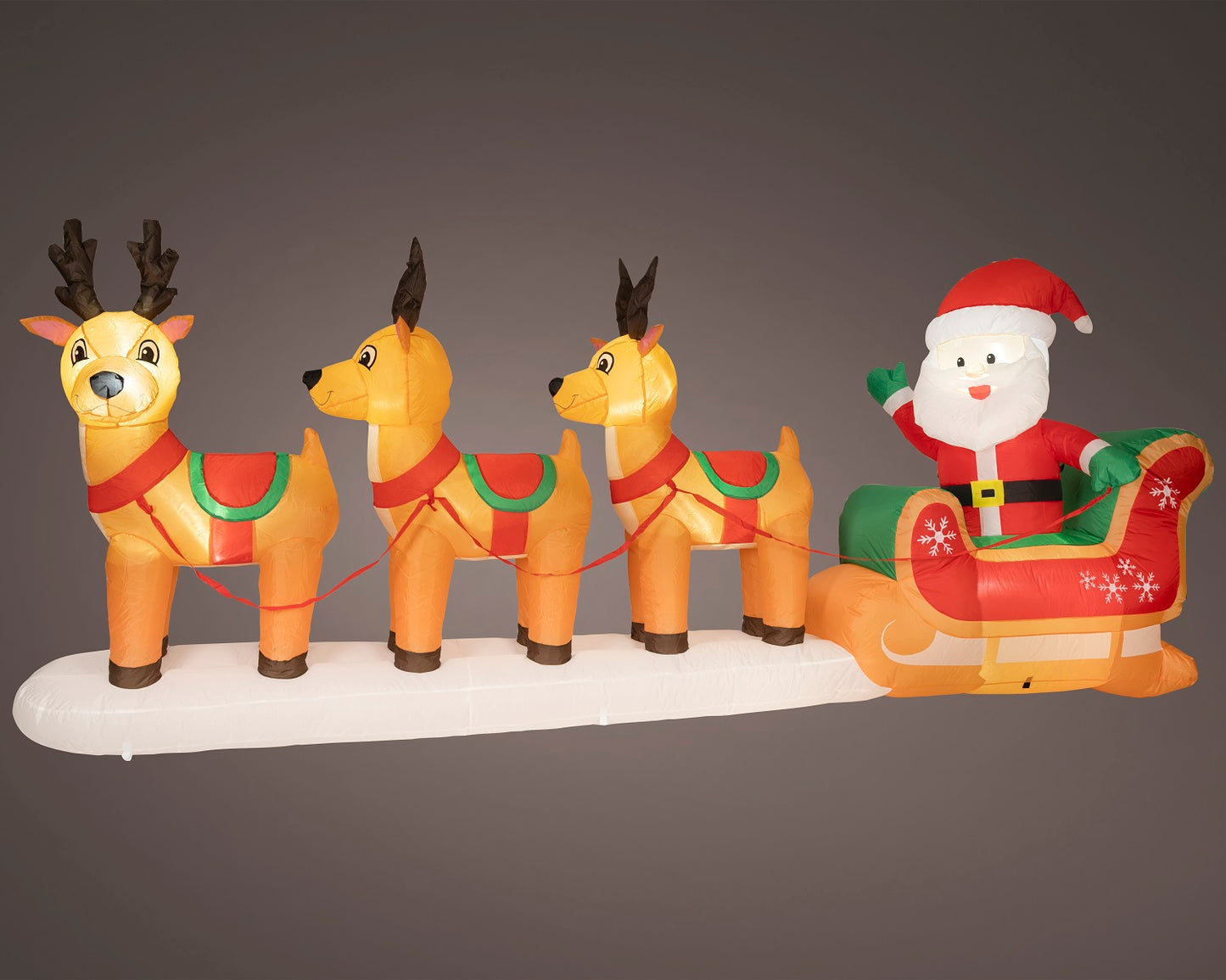 Aufblasbare Weihnachtsfigur, Weihnachtsmann + Rentierschlitten, 355 x 140 cm