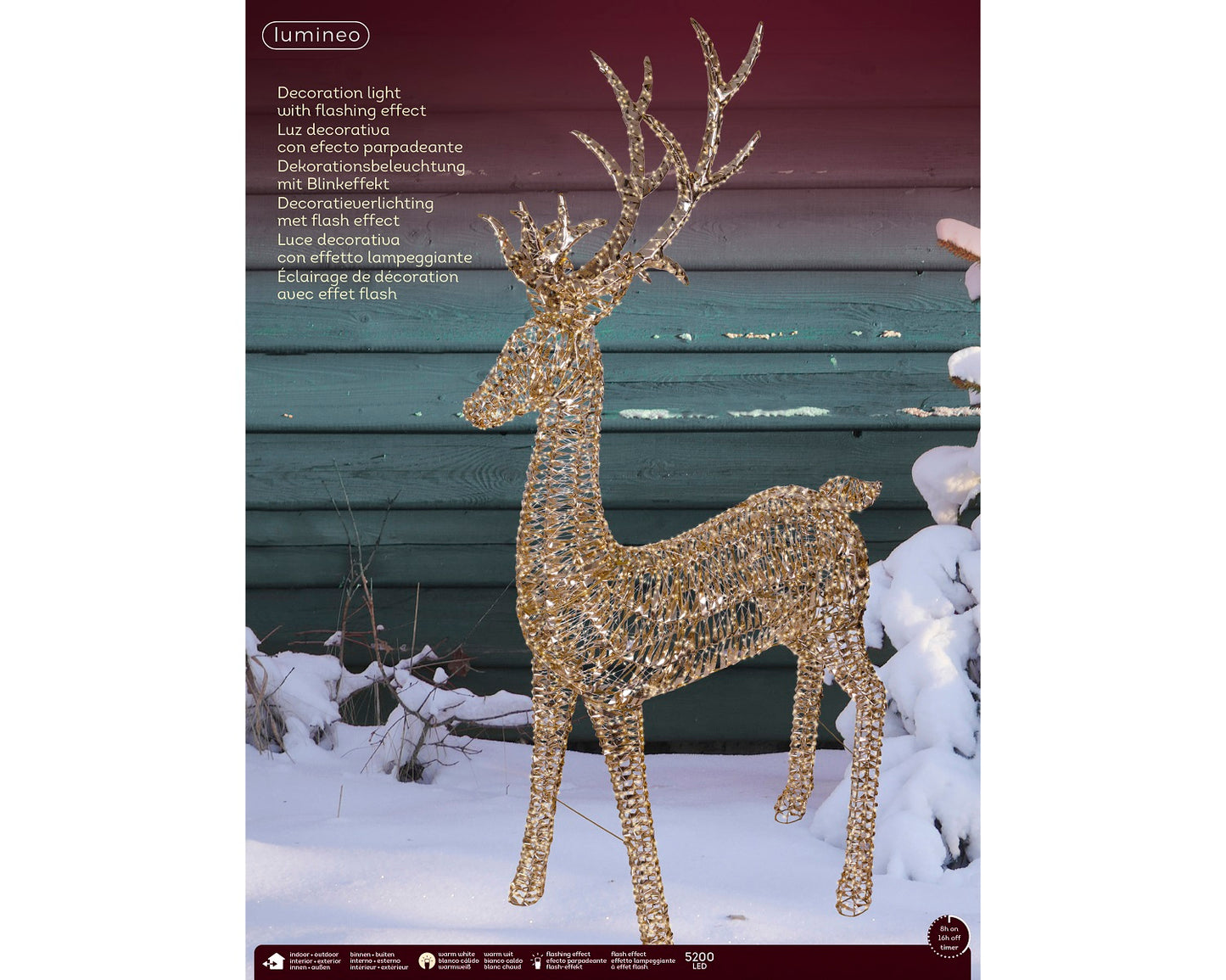 LED Rentier 5200 LED 110 x 270 cm Gold, warm weiß, mit Flash-Effekt
