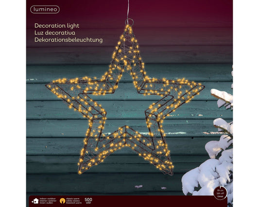 LED Metall-Stern schwarz 500 LED, 38 x 38 cm, klassisch warm