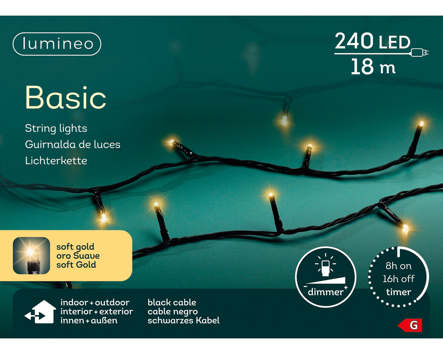 Lichterkette BASIC 240 LED 18 m Soft Gold, schwarzes Kabel