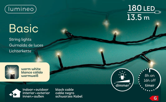 Lichterkette BASIC 180 LED 13,5 m warm weiß, schwarzes Kabel