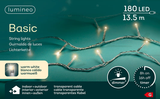 Lichterkette BASIC 180 LED 13,5 m warm weiß, transparentes Kabel