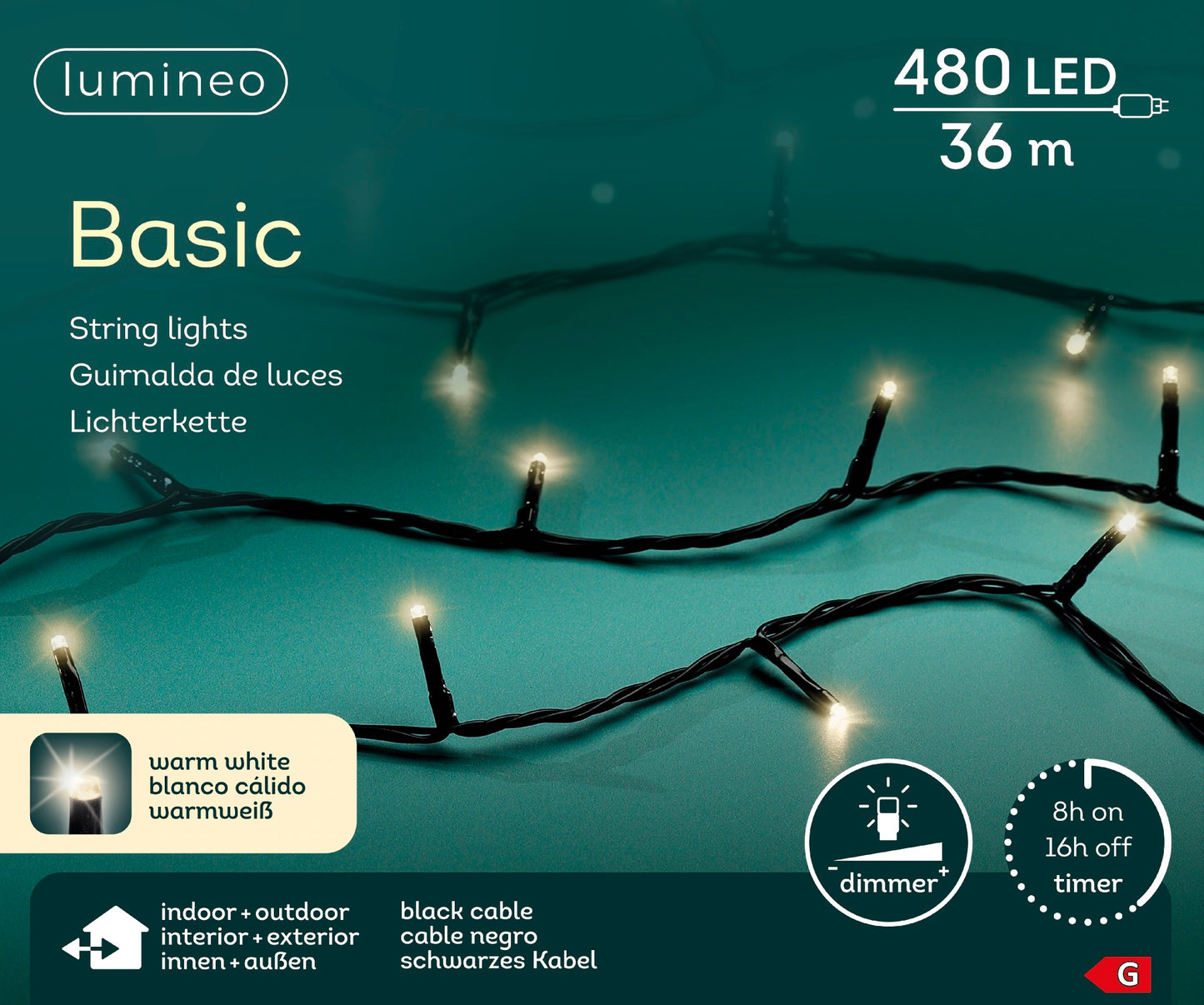 Lichterkette BASIC 480 LED 36 m warm weiß, schwarzes Kabel