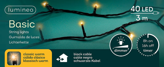 Lichterkette BASIC 40 LED 3 m klassisch warm, schwarzes Kabel