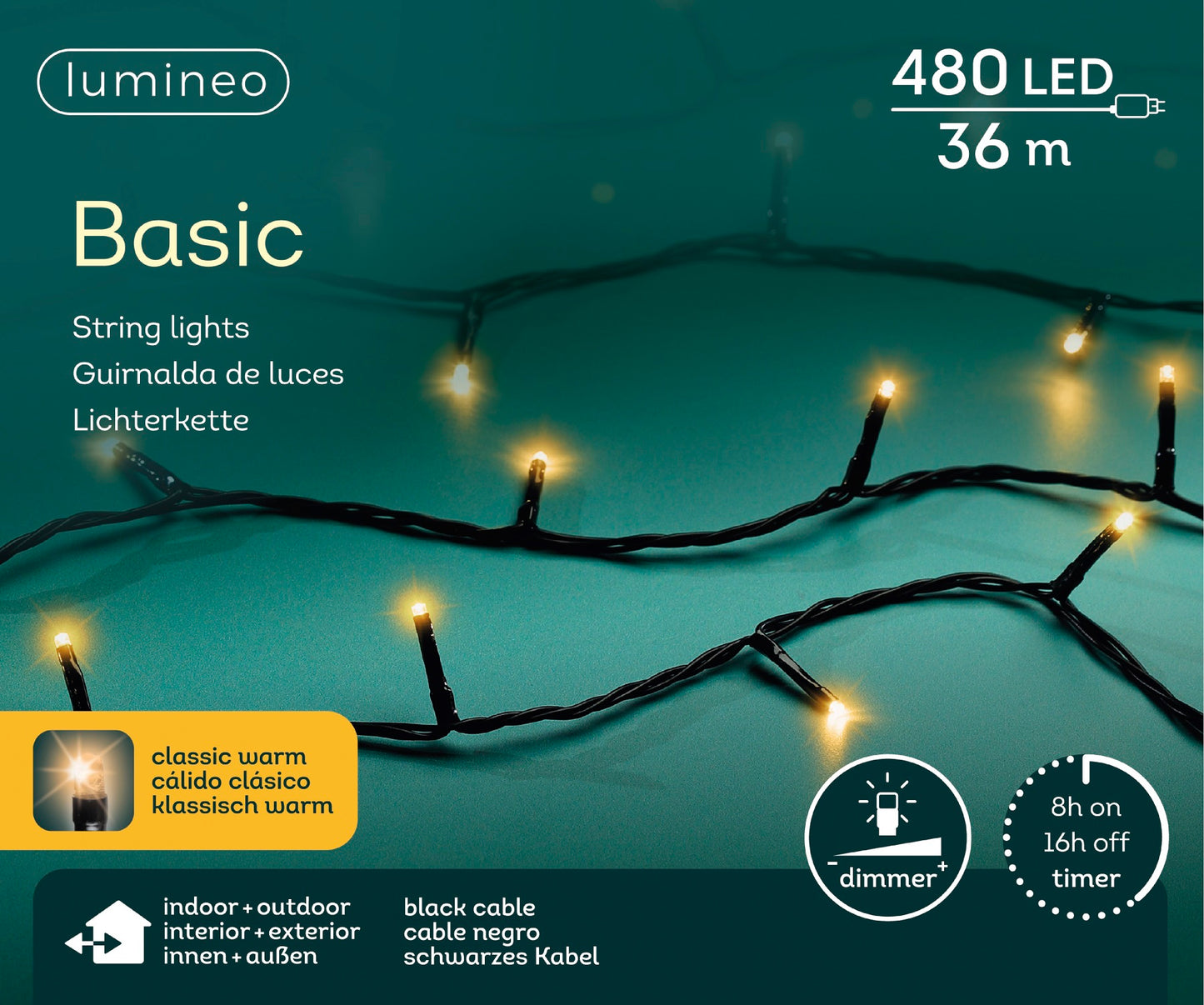 Lichterkette BASIC 480 LED 36 m klassisch warm, schwarzes Kabel