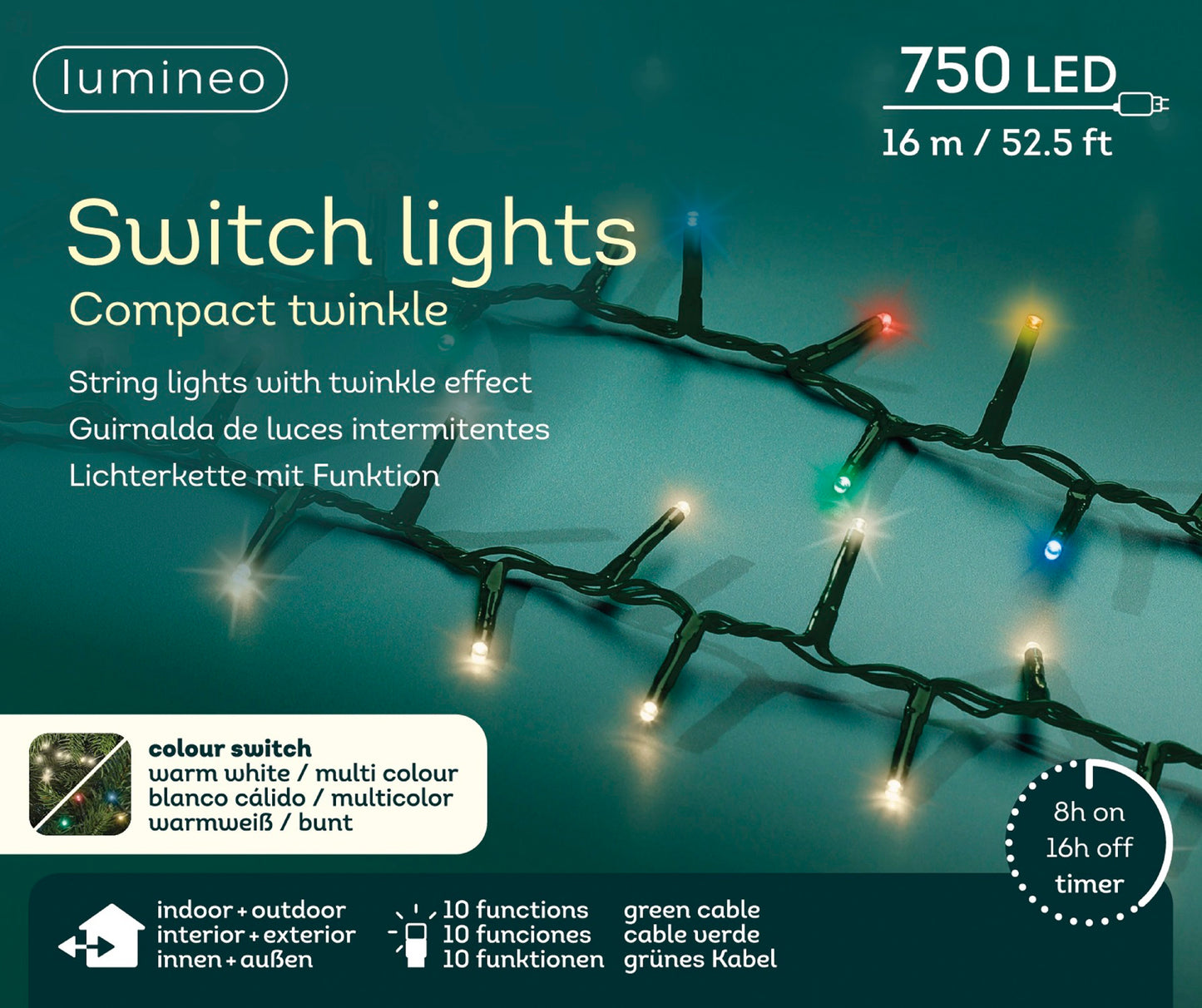 Lichterkette SWITCH LIGHTS, Compact Twinkle 750 LED 16 m warm weiß/bunt
