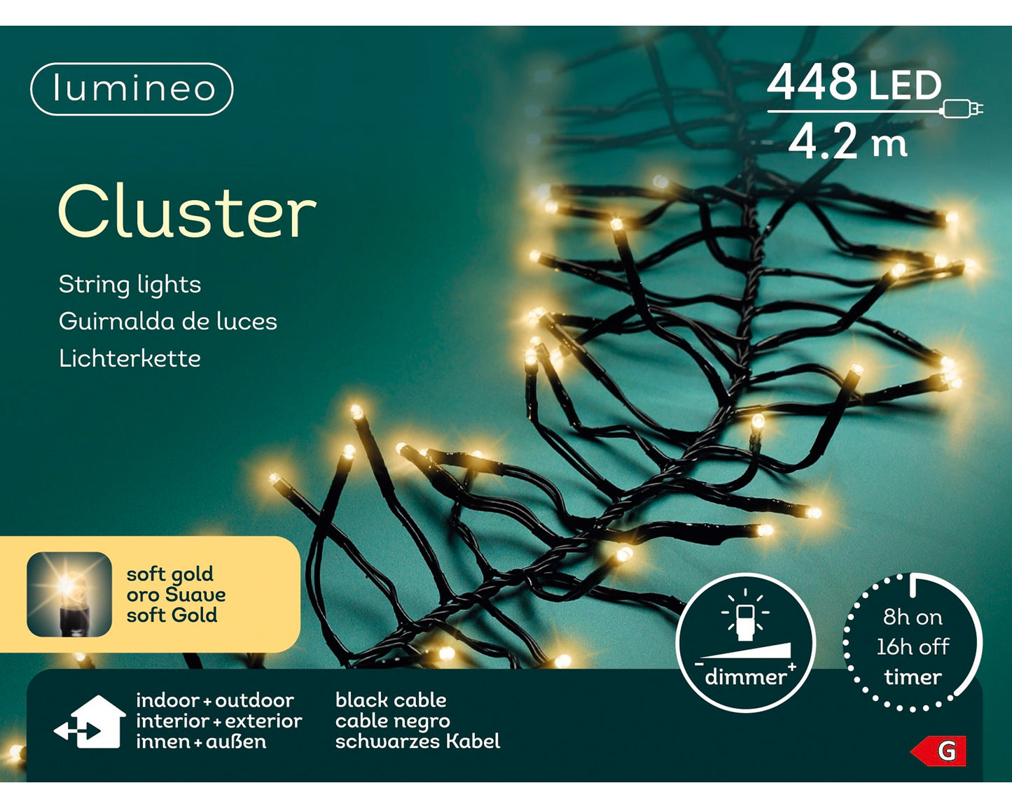 Lichterkette CLUSTER 448 LED 4,2 m Soft Gold, schwarzes Kabel