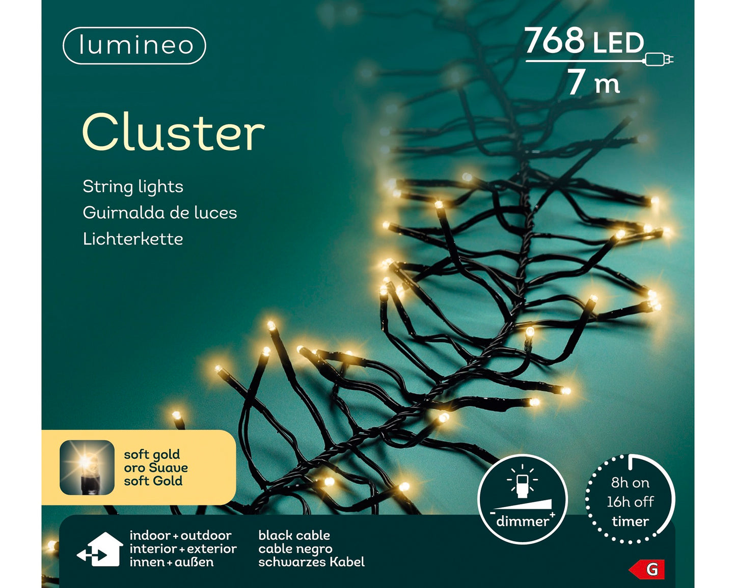 Lichterkette CLUSTER 768 LED 7 m Soft Gold, schwarzes Kabel
