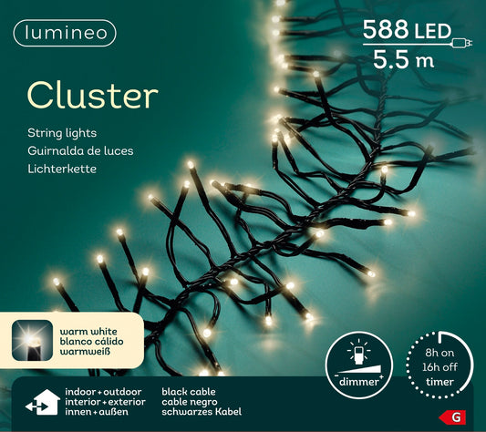 Lichterkette CLUSTER 588 LED 5,5 m warm weiß, schwarzes Kabel