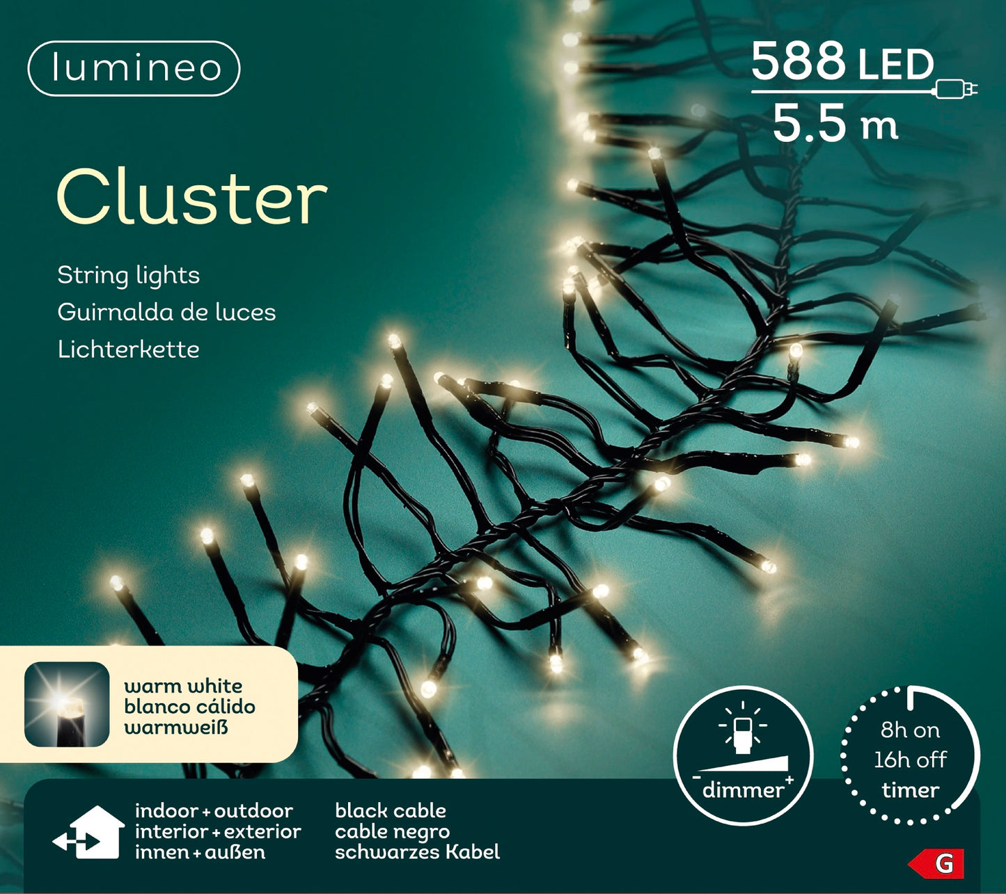 Lichterkette CLUSTER 588 LED 5,5 m warm weiß, schwarzes Kabel