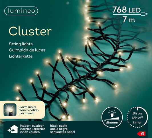 Lichterkette CLUSTER 768 LED 7 m warm weiß, schwarzes Kabel