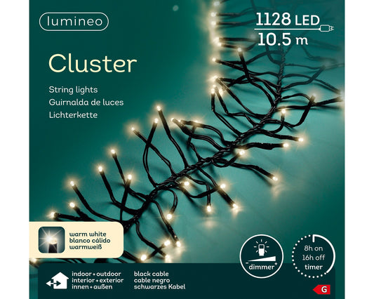 Lichterkette CLUSTER 1128 LED 10,5 m warm weiß, schwarzes Kabel