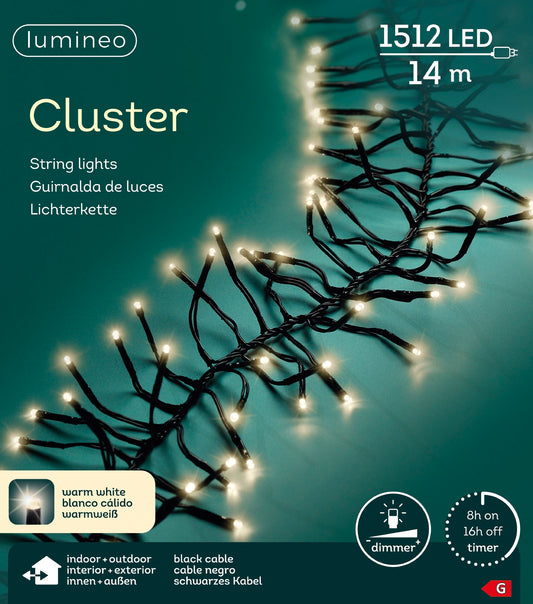 Lichterkette CLUSTER 1512 LED 14 m warm weiß, schwarzes Kabel