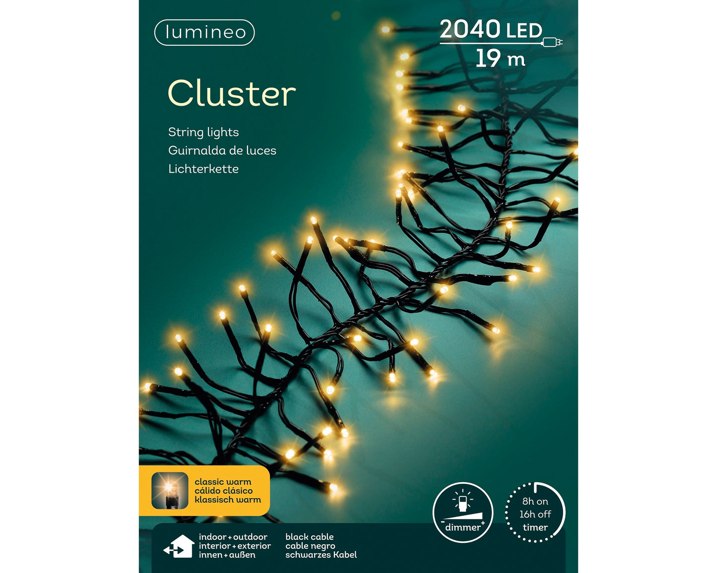 Lichterkette CLUSTER 2040 LED 19 m klassisch warm, schwarzes Kabel