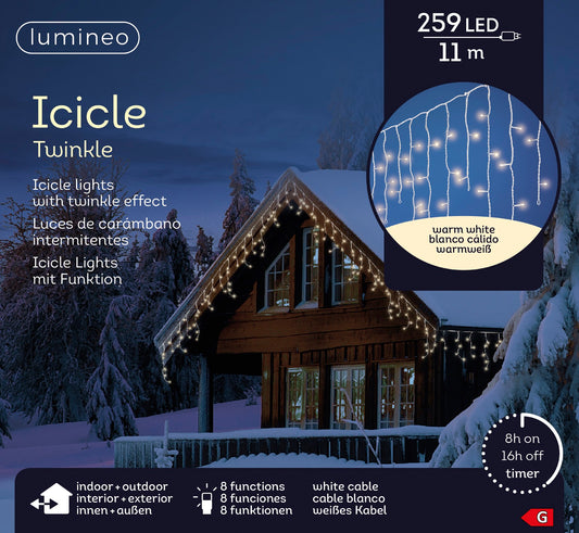 Lichterkette Icicle Twinkle 259 LED 11 m warm weiß, weißes Kabel