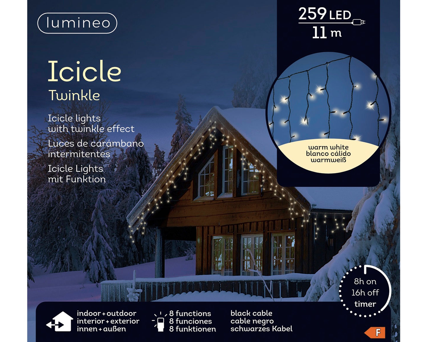 Lichtervorhang ICICLE TWINKLE 259 LED 11 m warm weiß, schwarzes Kabel