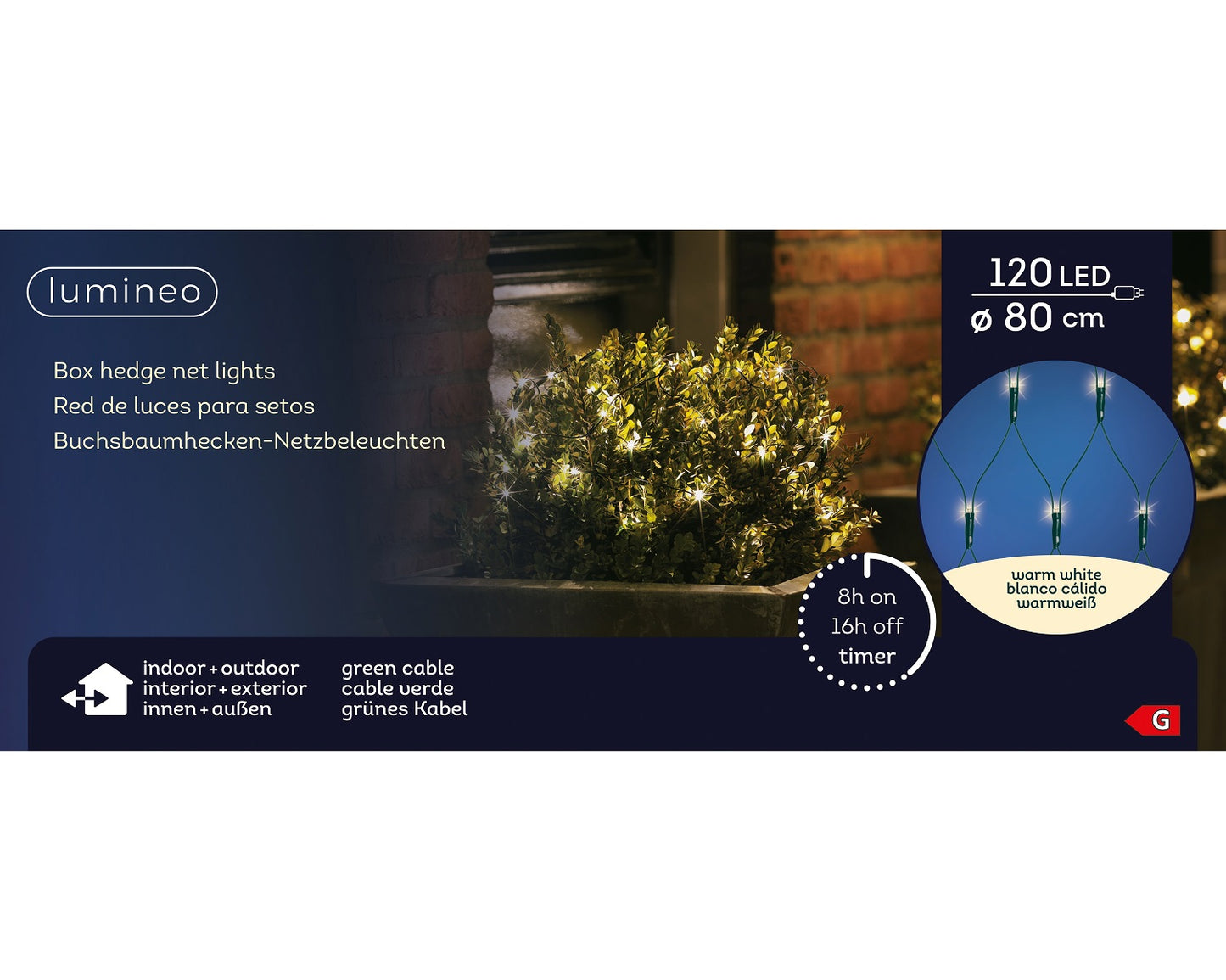 Buchsbaumbeleuchtung 120 LED D: 80 cm, warm weiß, grünes Kabel