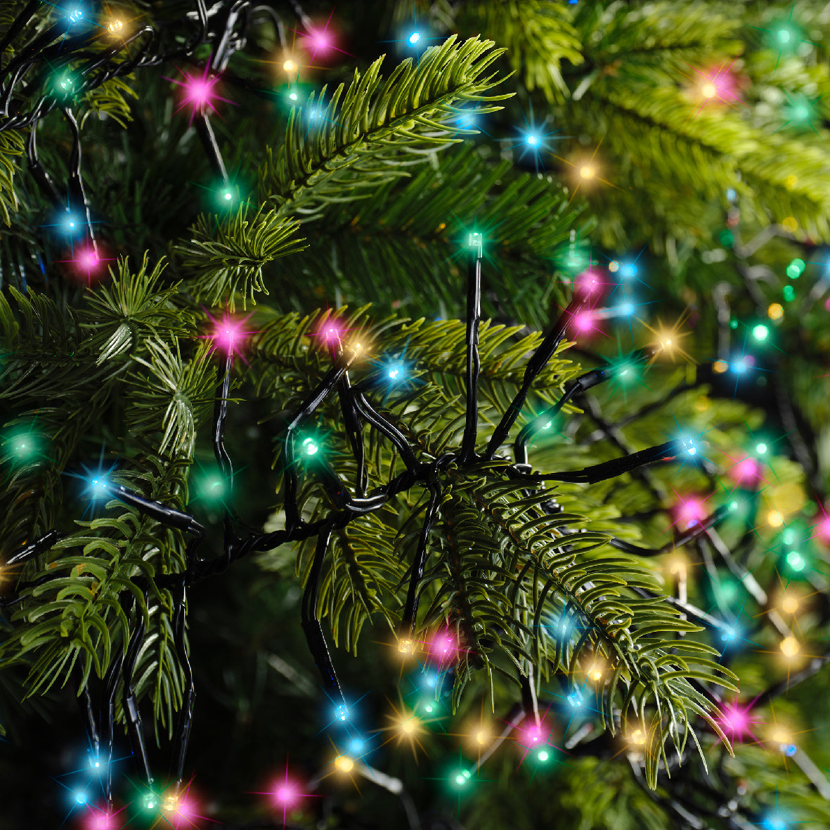 Lichterkette CLUSTER TWINKLE 1128 LED 10,5 m BUNT, schwarzes Kabel