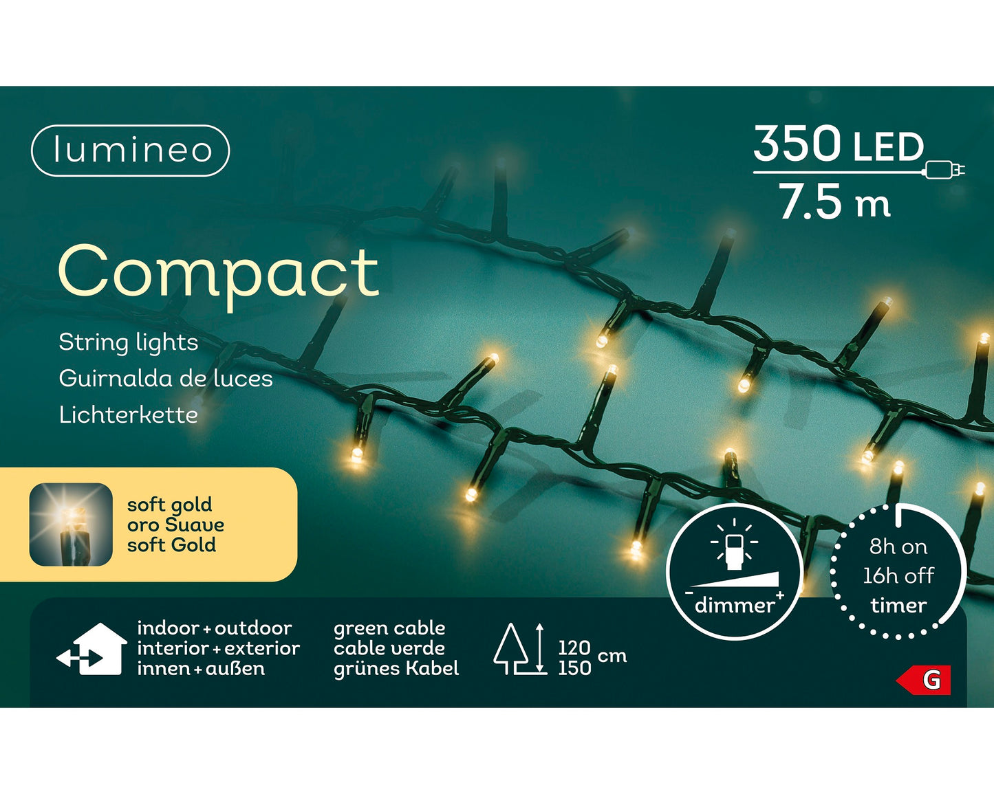 Lichterkette COMPACT 350 LED 7,5 m, Soft Gold, grünes Kabel