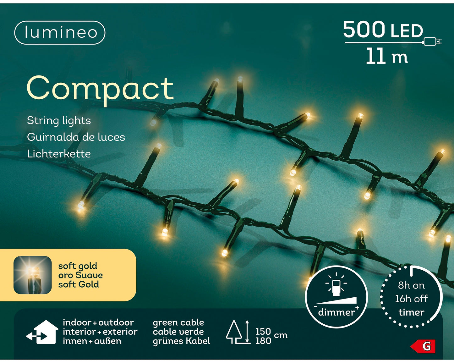 Lichterkette COMPACT 500 LED 11 m, Soft Gold, grünes Kabel