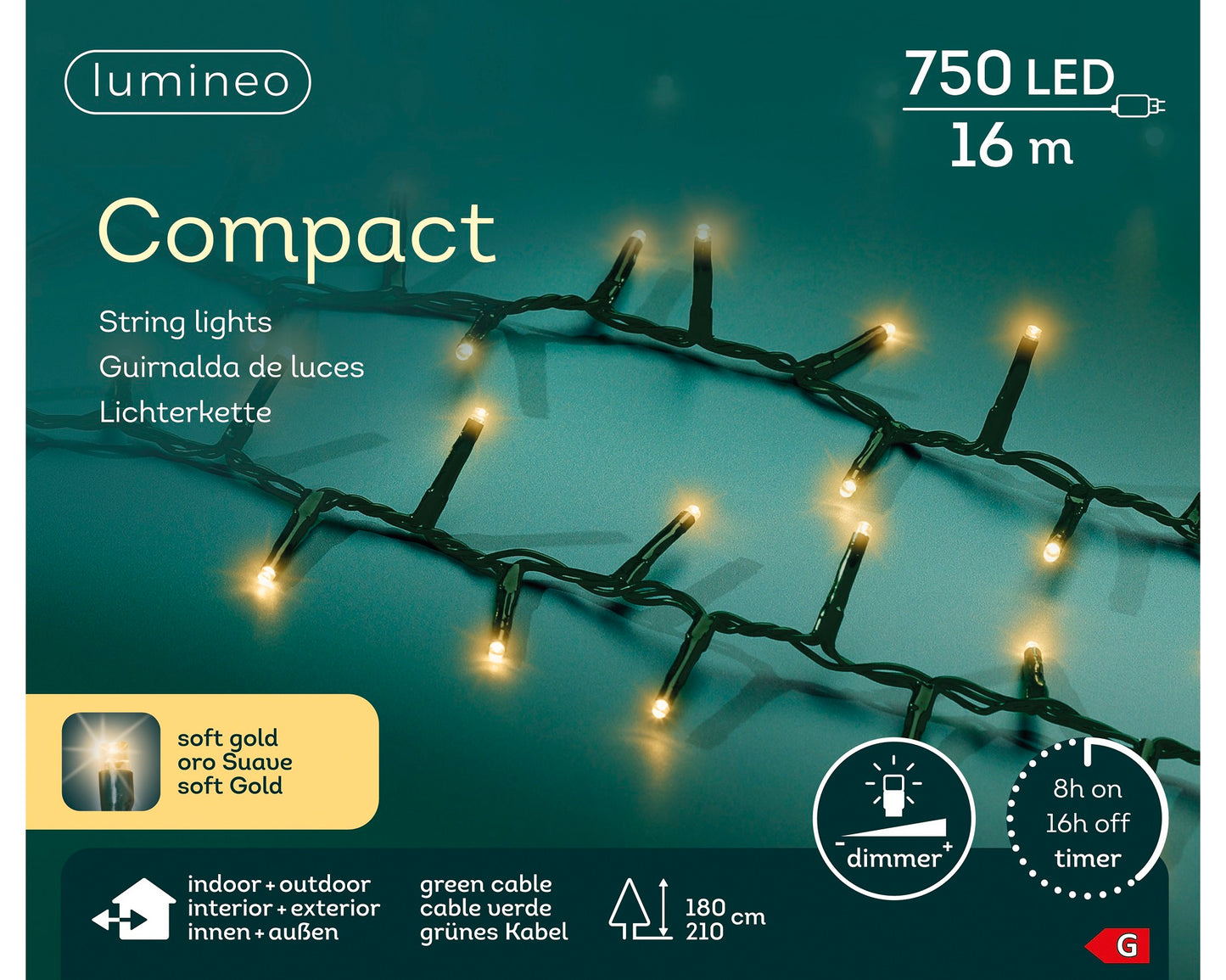 Lichterkette COMPACT 750 LED 16 m, Soft Gold, grünes Kabel