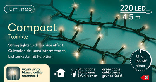 Lichterkette COMPACT TWINKLE 220 LED 4,5 m warm weiß, grünes Kabel