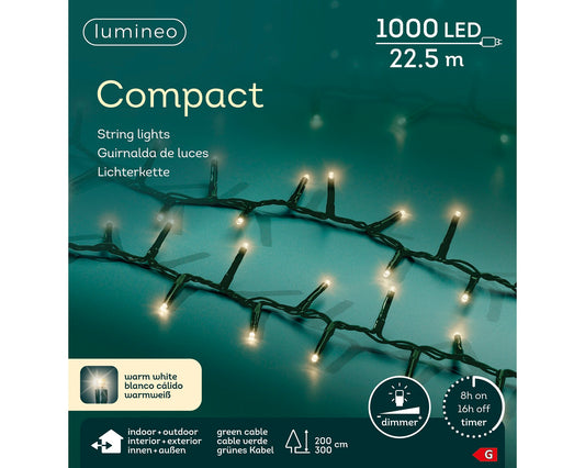 Lichterkette COMPACT 1000 LED 22,5 m warm weiß, grünes Kabel