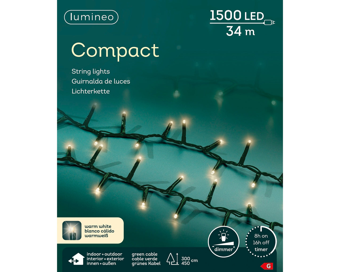 Lichterkette COMPACT 1500 LED 34 m warm weiß, grünes Kabel