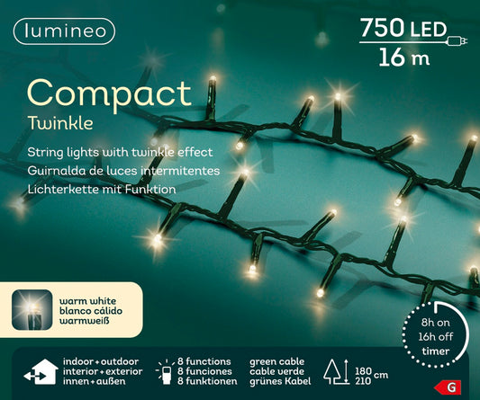 Lichterkette COMPACT TWINKLE 750 LED 16 m warm weiß, grünes Kabel