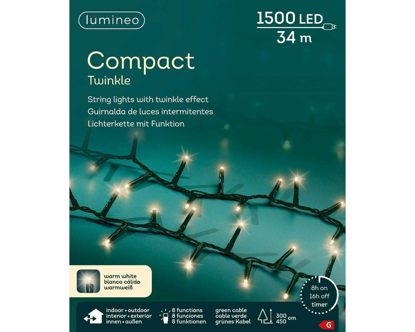 Lichterkette COMPACT TWINKLE 1500 LED 34 m warm weiß, grünes Kabel