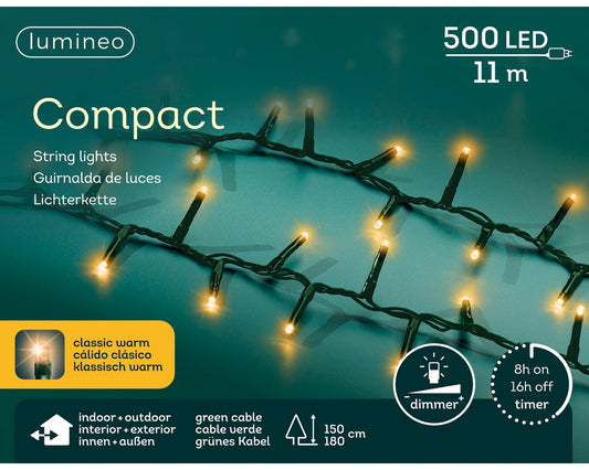 Lichterkette COMPACT 500 LED 11 m klassisch warm, grünes Kabel