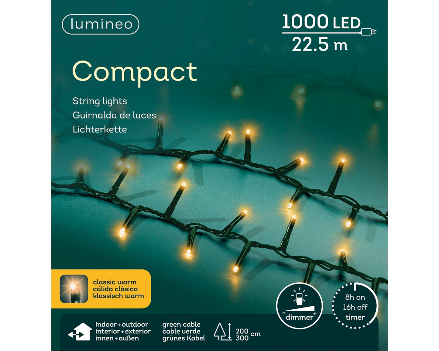 Lichterkette COMPACT 1000 LED 22,5 m klassisch warm, grünes Kabel
