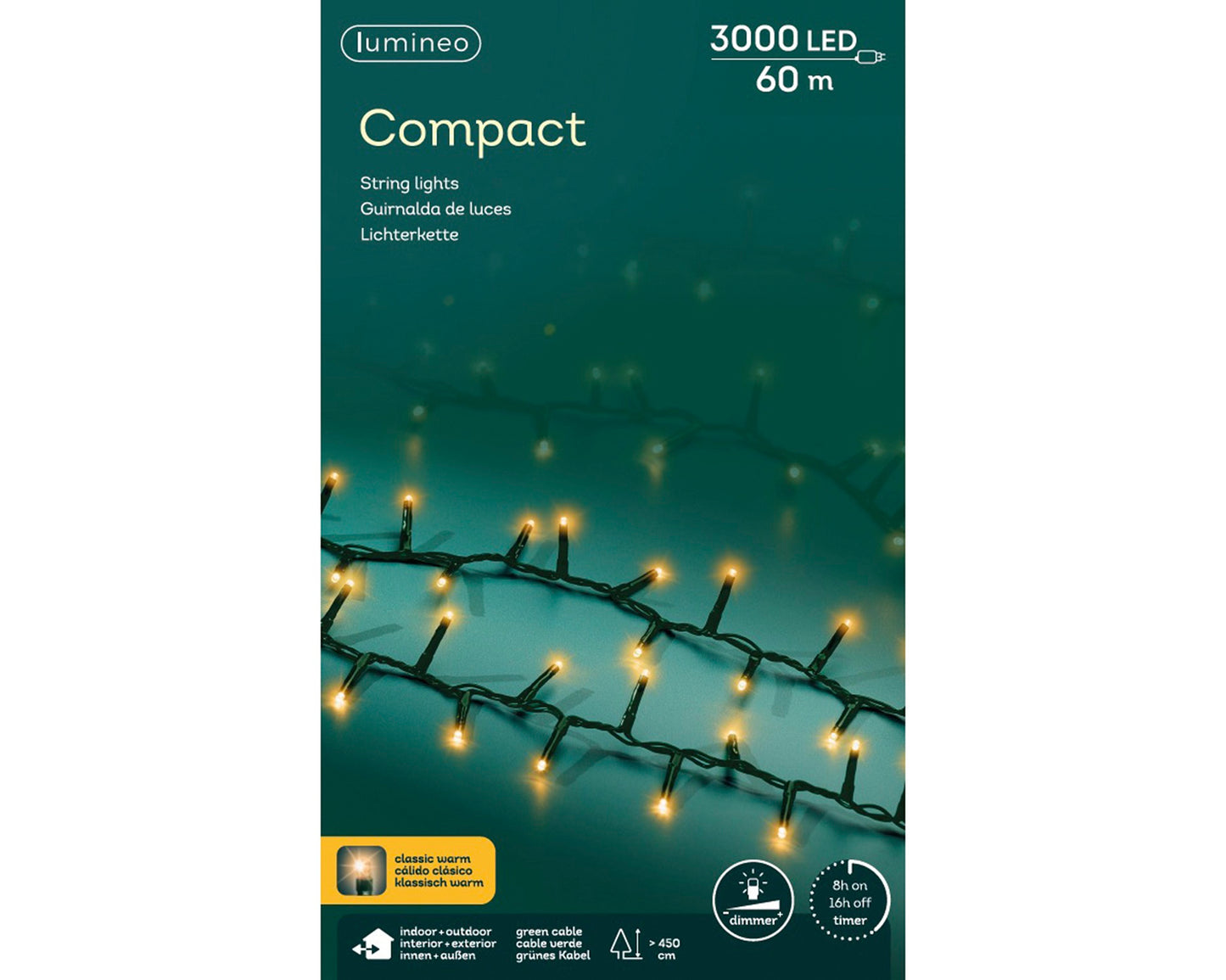 Lichterkette COMPACT 3000 LED 60 m klassisch warm, grünes Kabel