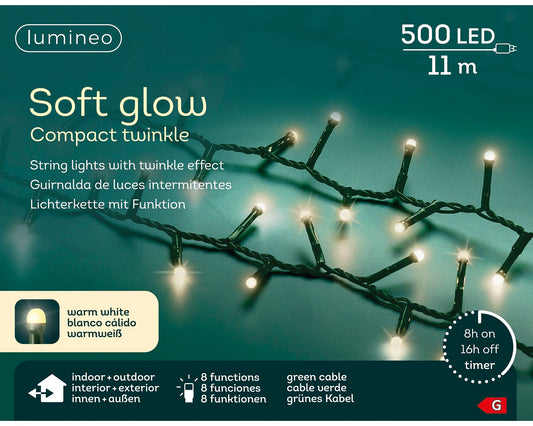 Lichterkette Soft Glow COMPACT TWINKLE 500 LED 11 m warm weiß, grünes Kabel