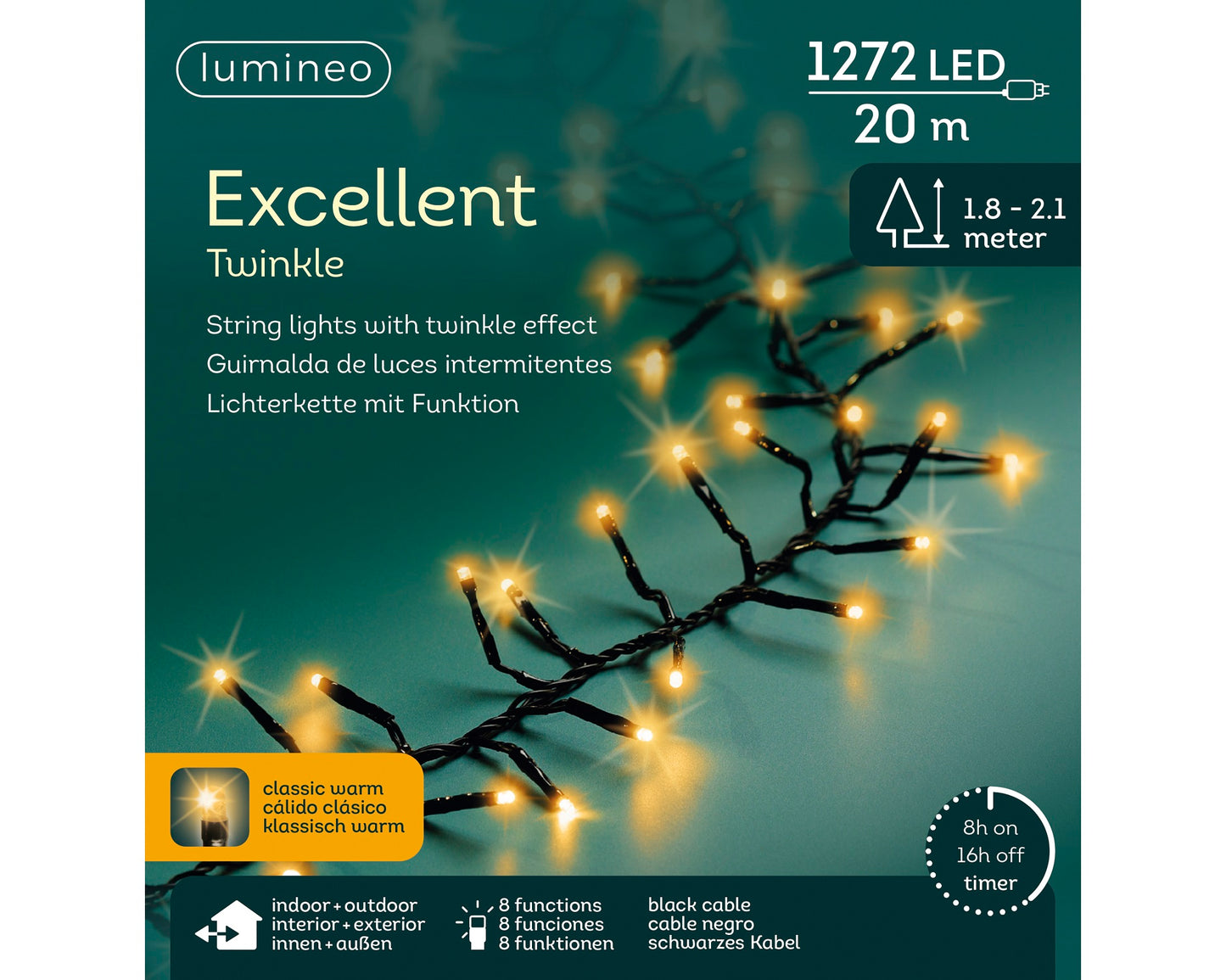 Lichterkette EXCELLENT TWINKLE 1272 LED 20 m klassisch warm, schwarzes Kabel