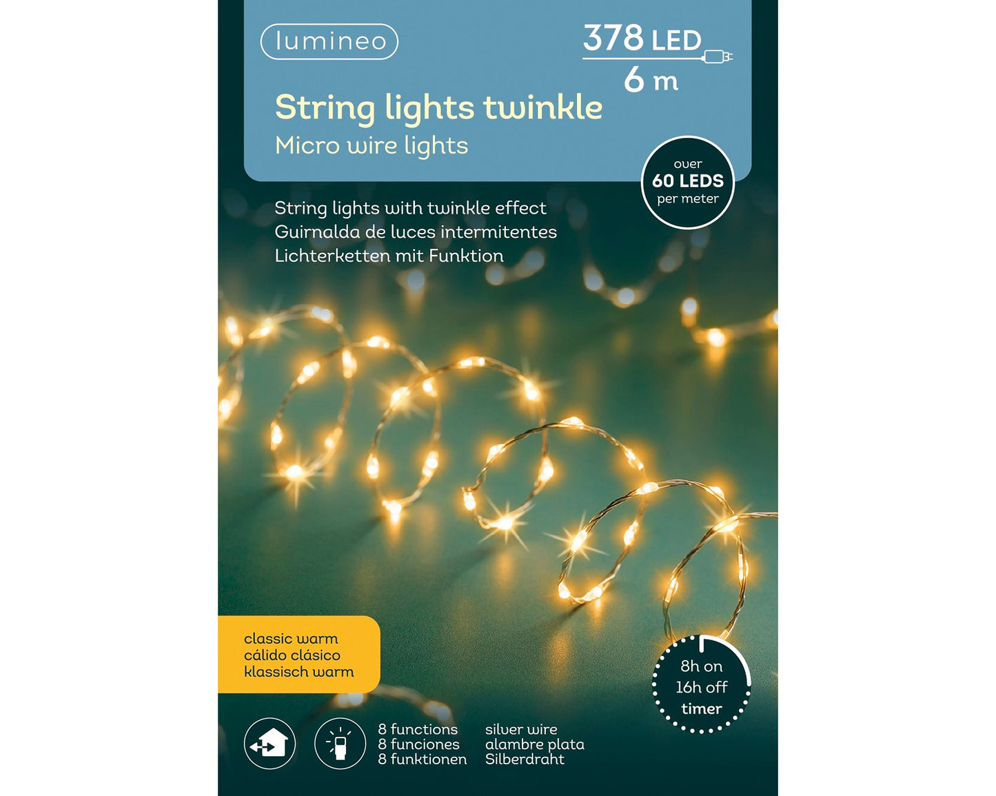 Lichterkette STRING LIGHTS TWINKLE 378 LED 6 m, klassisch warm, Silberdraht