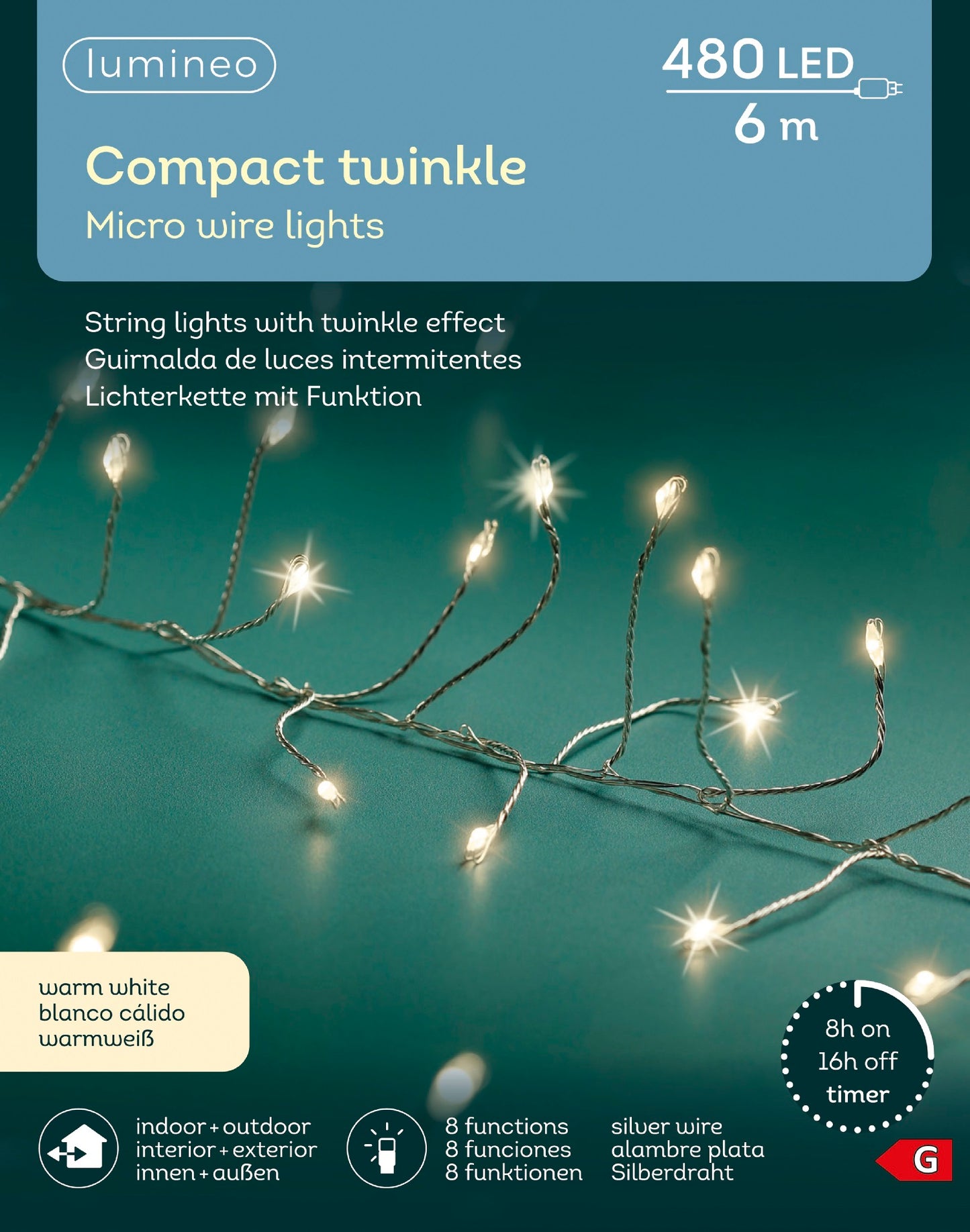 Micro-LED Compact Twinkle 480 LED 6 m warm weiß, Silberdraht