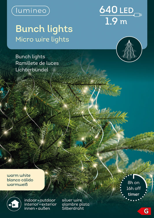 Lichterbündel BUNCH LIGHTS 640 LED 1,9 m warm weiß, Silberdraht