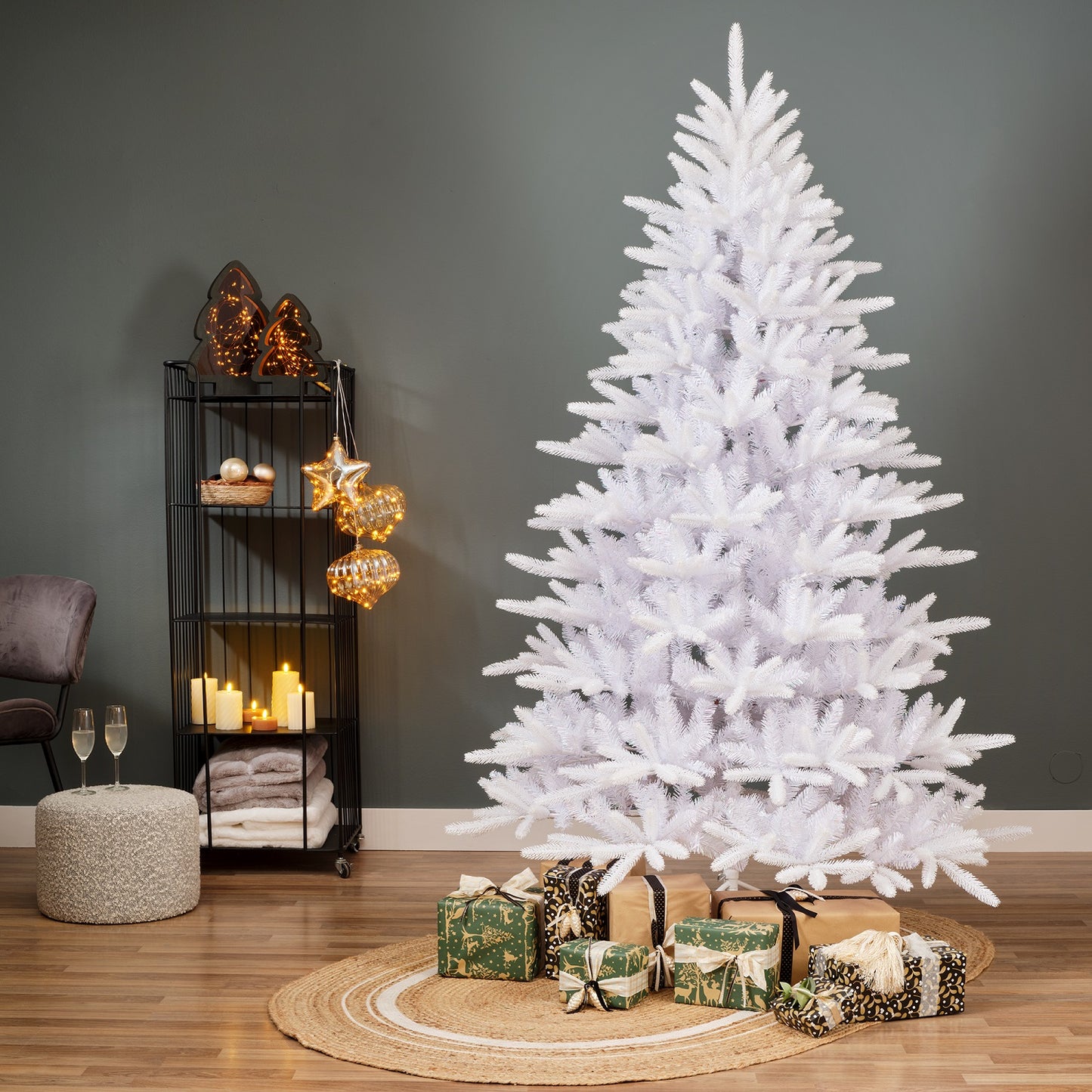 Künstlicher Weihnachtsbaum, COPENHAGEN 180 cm, Weiß mit Glitzer