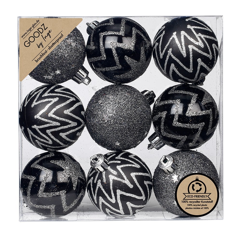 Weihnachtskugeln 9 Stück 6 cm Schwarz, Kunststoff