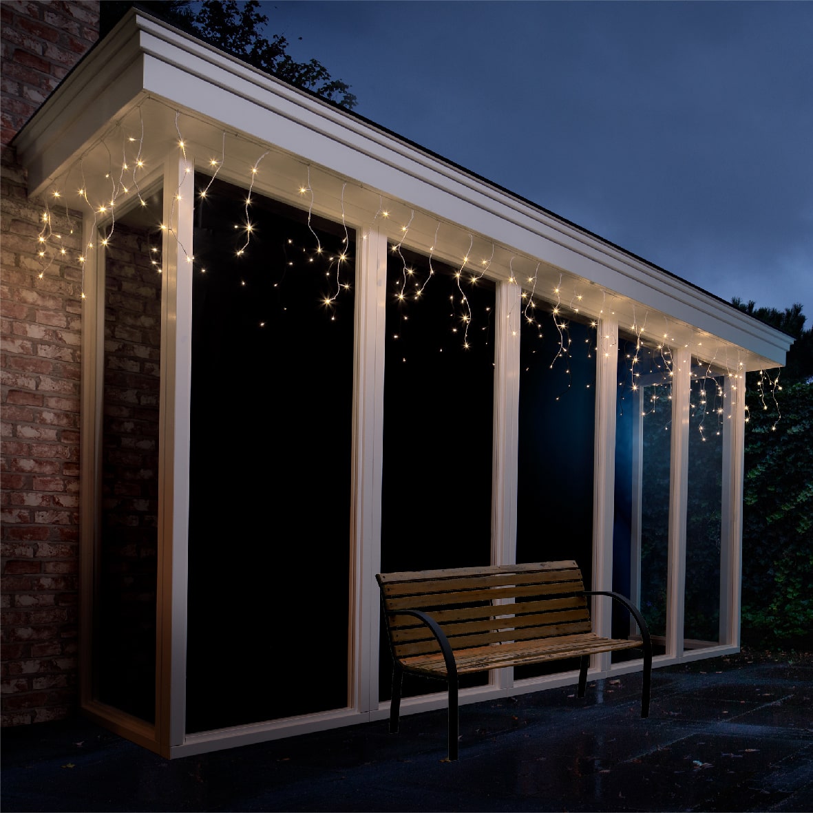 Lichtervorhang ICICLE TWINKLE 175 LED 7,5 m warm weiß, weißes Kabel