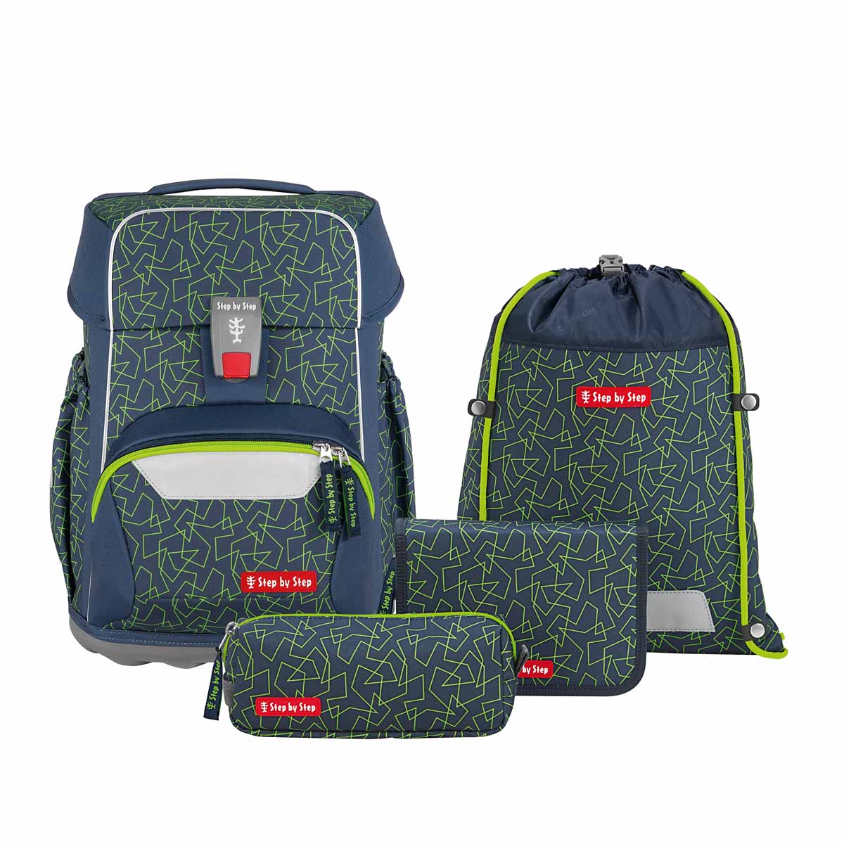 Schulranzen-Set BASIS Green Geometric 4-teilig