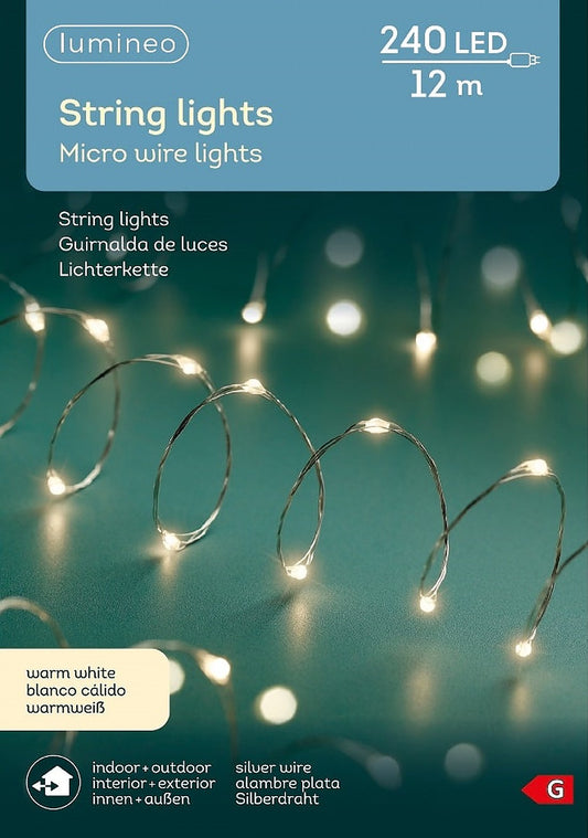 Lichterkette STRING LIGHTS 240 LED 12 m warm weiß, Silberdraht