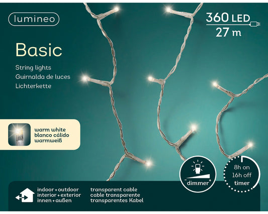 Lichterkette Basic 360 LED 27 m warm weiß, transparentes Kabel