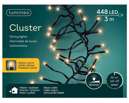 Lichterkette Cluster 448 LED 3 m klassisch warm, schwarzes Kabel